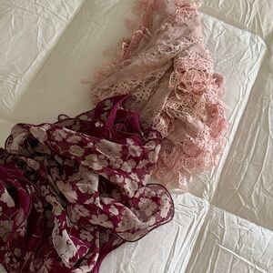 Ralph Lauren Pink Lace and Burgundy Floral Scarves